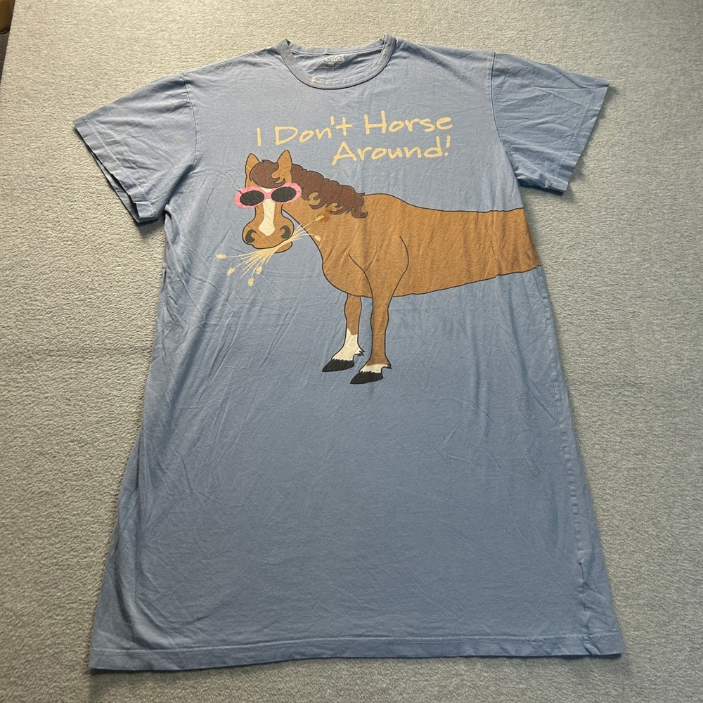 Lazy One Graphic Sleep Shirt Womens One Size Blue I Don't Horse Around Cotton